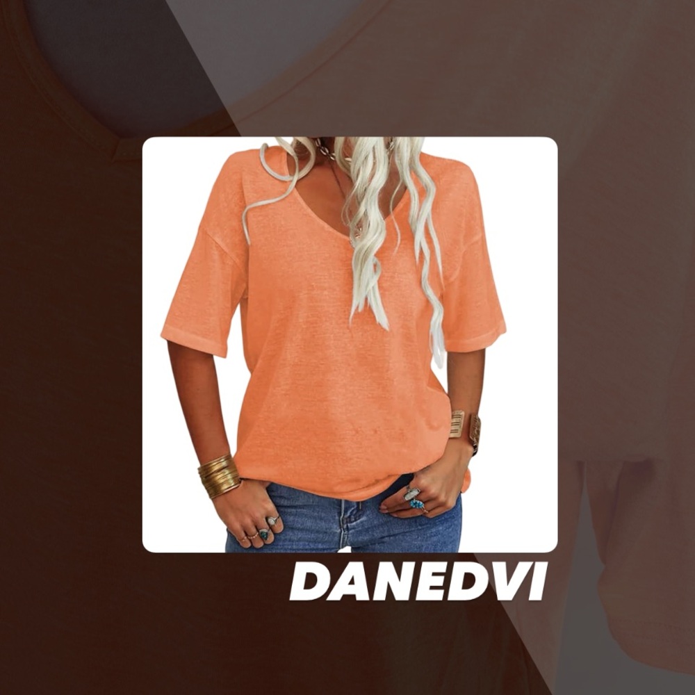 EUC Danedvi Orange V Neck Half Sleeve Tee Shirt